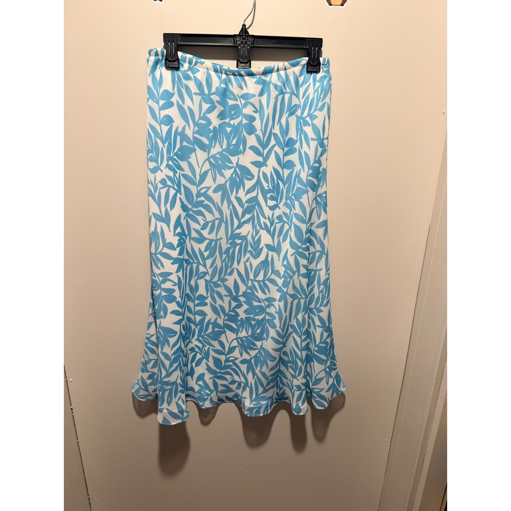 Draper & Damon‎ Floral Tulip Skirt Blue White Midi Elastic Waist Size 12